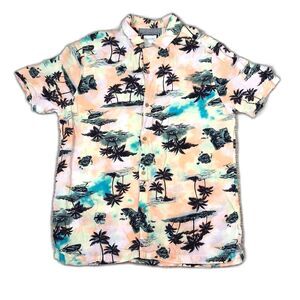 ​Cactus Man Ricky Singh Hawaiian Shirt Mens M Pastel Orange Blue Palm Trees